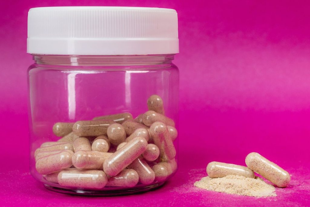 Kava capsules in bottle