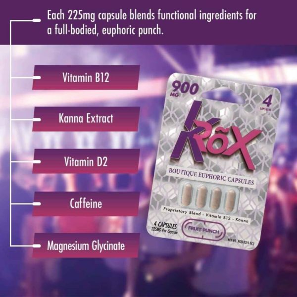 An image showing the ingredients of KRoX Boutique Euphoric Capsules 4 ct An image showing the ingredients of KRoX Boutique Euphoric Capsules 4 ct
