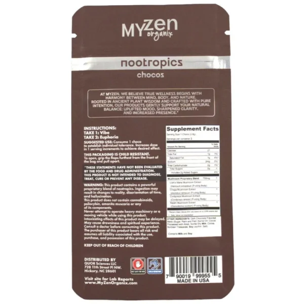 Back Side Image Of MyZen Organix Cosmic Voyage Nootropics Only Dark Choco 2pk showing product details Back Side Image Of MyZen Organix Cosmic Voyage Nootropics Only Dark Choco 2pk showing product details