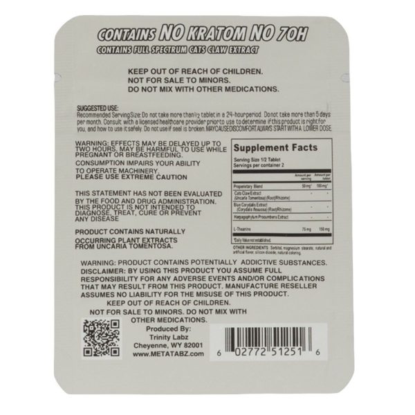 Meta Tabz Super KLAZ 1pk 100mg Tablet product information showing suggested use, ingredients, and other information. Meta Tabz Super KLAZ 1pk 100mg Tablet product information showing suggested use, ingredients, and other information.