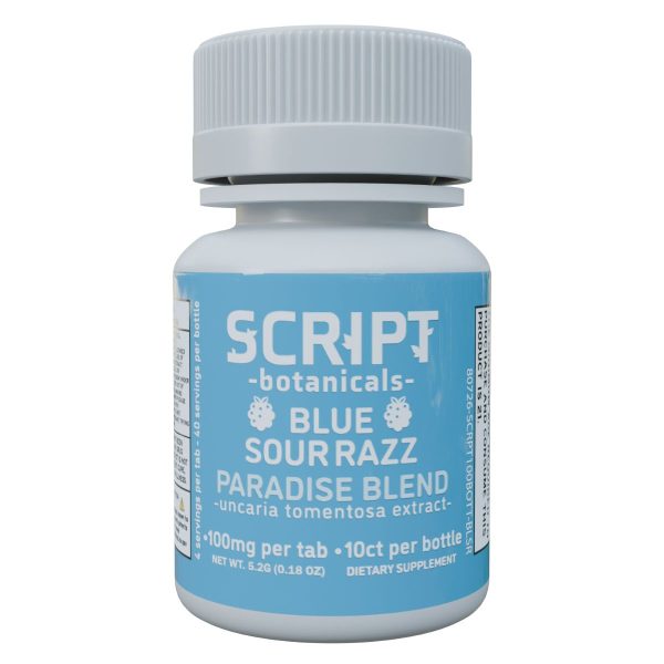 Script Botanicals Paradise Blend Cat's Claw Tablets 10pk 1000mg - Blue Sour Razz Script Botanicals Paradise Blend Cat's Claw Tablets 10pk 1000mg - Blue Sour Razz