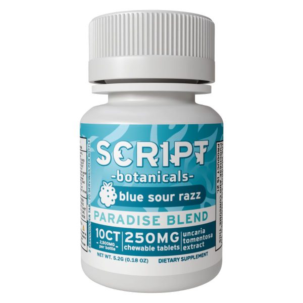 Script Botanicals Paradise Blend Cat's Claw Tablets 10pk 2500mg - Blue Sour Razz Script Botanicals Paradise Blend Cat's Claw Tablets 10pk 2500mg - Blue Sour Razz