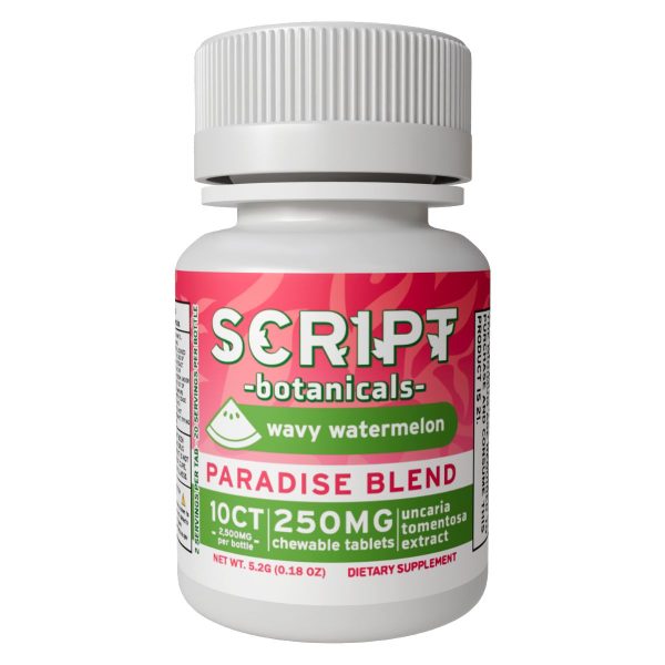 Script Botanicals Paradise Blend Cat's Claw Tablets 10pk 2500mg - Wavy Watermelon Script Botanicals Paradise Blend Cat's Claw Tablets 10pk 2500mg - Wavy Watermelon