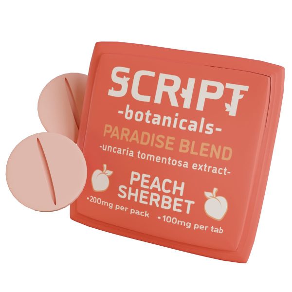 Script Botanicals Paradise Blend Cat's Claw Tablets 2pk 200mg - Peach Sherbet Script Botanicals Paradise Blend Cat's Claw Tablets 2pk 200mg - Peach Sherbet