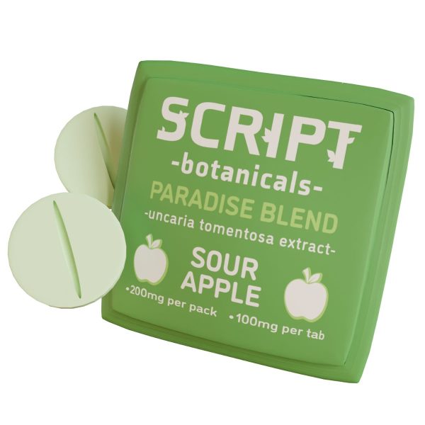 Script Botanicals Paradise Blend Cat's Claw Tablets 2pk 200mg - Sour Apple Script Botanicals Paradise Blend Cat's Claw Tablets 2pk 200mg - Sour Apple