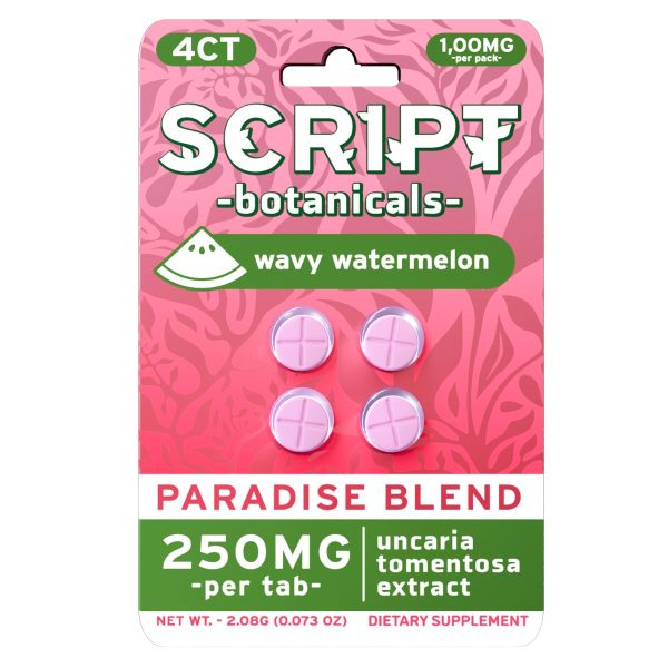 Script Botanicals Paradise Blend Cat's Claw Tablets 4pk 1000mg - Wavy Watermelon Script Botanicals Paradise Blend Cat's Claw Tablets 4pk 1000mg - Wavy Watermelon