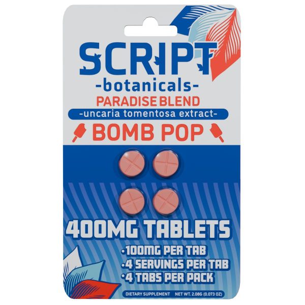 Script Botanicals Paradise Blend Cat's Claw Tablets 4pk 400mg - Bomb Pop Script Botanicals Paradise Blend Cat's Claw Tablets 4pk 400mg - Bomb Pop