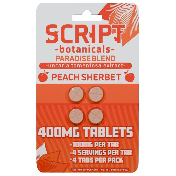 Script Botanicals Paradise Blend Cat's Claw Tablets 4pk 400mg - Peach Sherbet Script Botanicals Paradise Blend Cat's Claw Tablets 4pk 400mg - Peach Sherbet