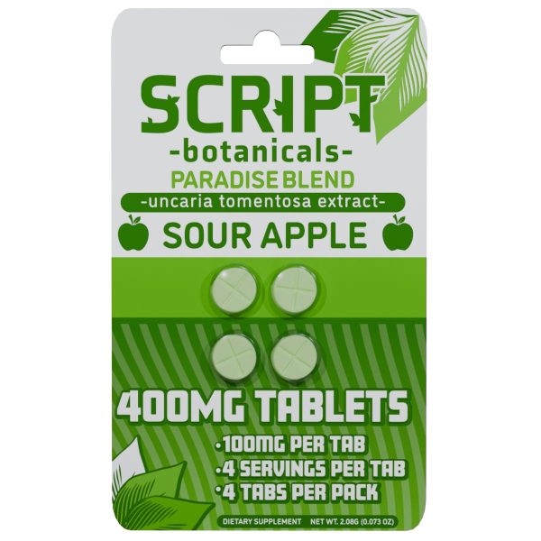 Script Botanicals Paradise Blend Cat's Claw Tablets 4pk 400mg - Sour Apple Script Botanicals Paradise Blend Cat's Claw Tablets 4pk 400mg - Sour Apple