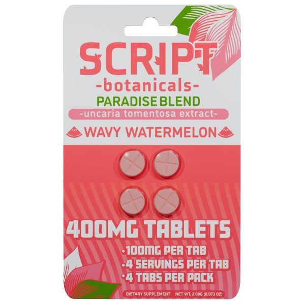Script Botanicals Paradise Blend Cat's Claw Tablets 4pk 400mg - Wavy Watermelon Script Botanicals Paradise Blend Cat's Claw Tablets 4pk 400mg - Wavy Watermelon